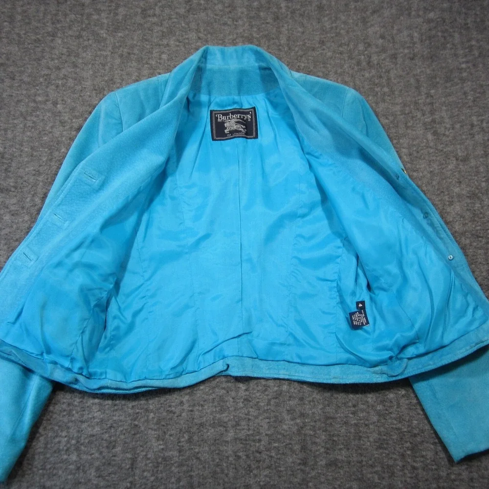 Vtg Burberry Suede Blazer Jacket Women 4‎ Teal Button Up Lined Luxury 80s 90s - Picture 4 of 12